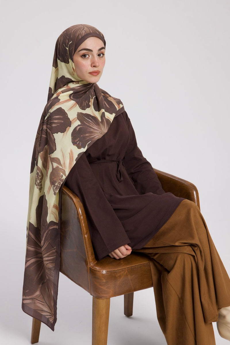 Dik Yaka 85 CM Tunik Kahverengi