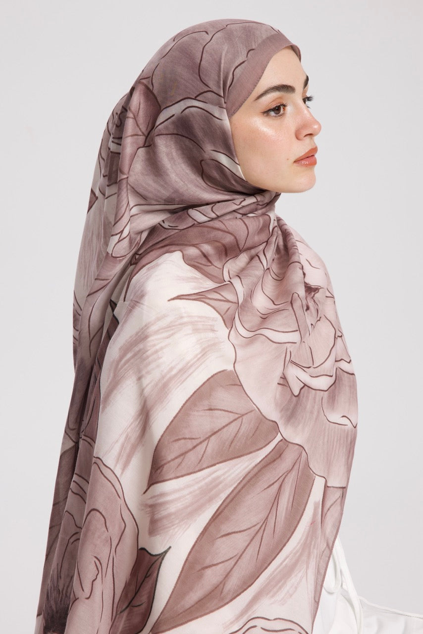 Şakayık Desen Soft Bambu Şal Bej