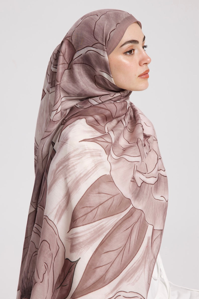 Şakayık Desen Soft Bambu Şal Bej