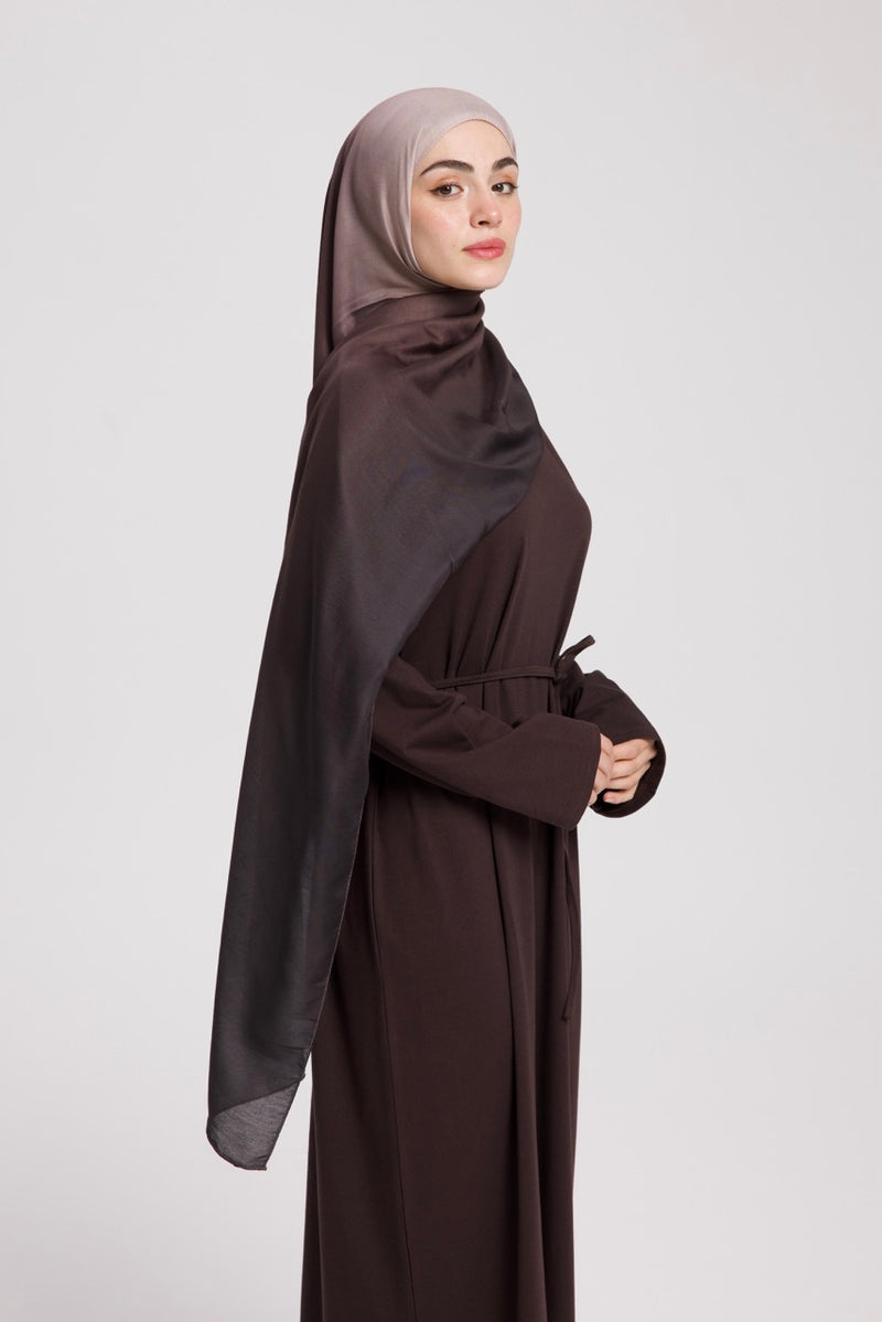 Dik Yaka 140 CM Elbise Kahverengi