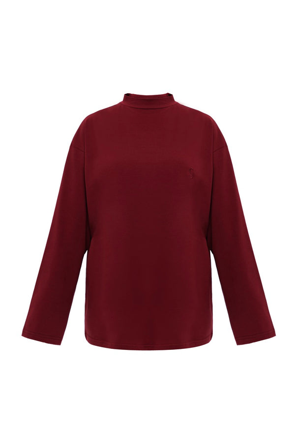 Dik Yaka Uzun Kollu Body Bordo