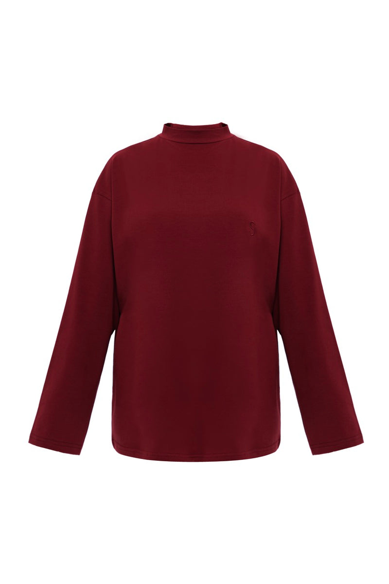 Dik Yaka Uzun Kollu Body Bordo