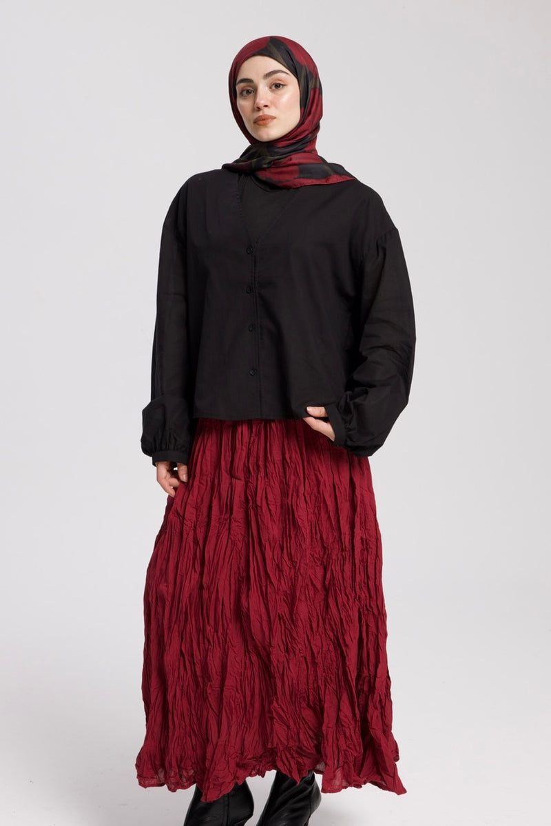 Crush Vual Maxi Etek - Astarlı - 100CM Bordo