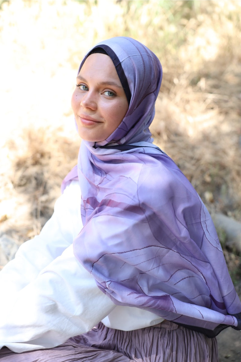 Lale Desen Soft Bambu Şal Lila Mor