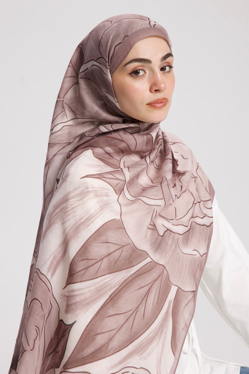Şakayık Desen Soft Bambu Şal Bej