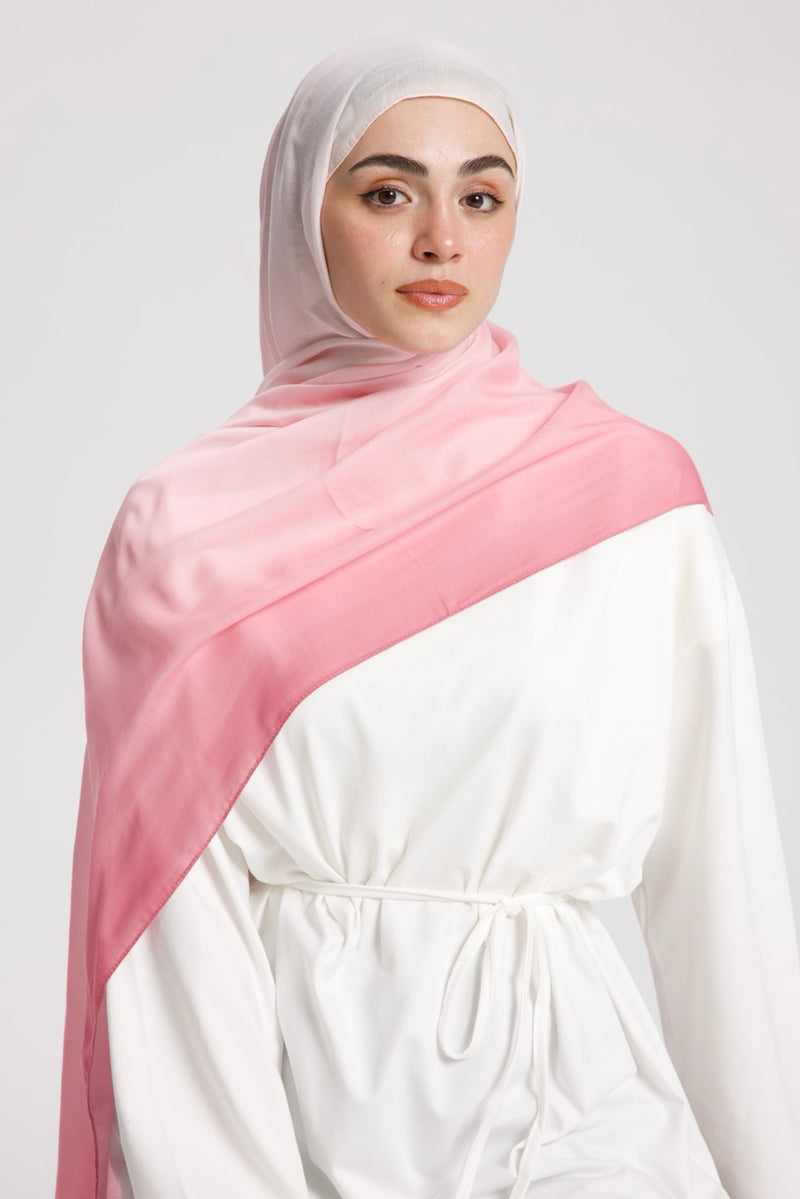 Degrade Soft Bambu Şal Beyaz Pembe