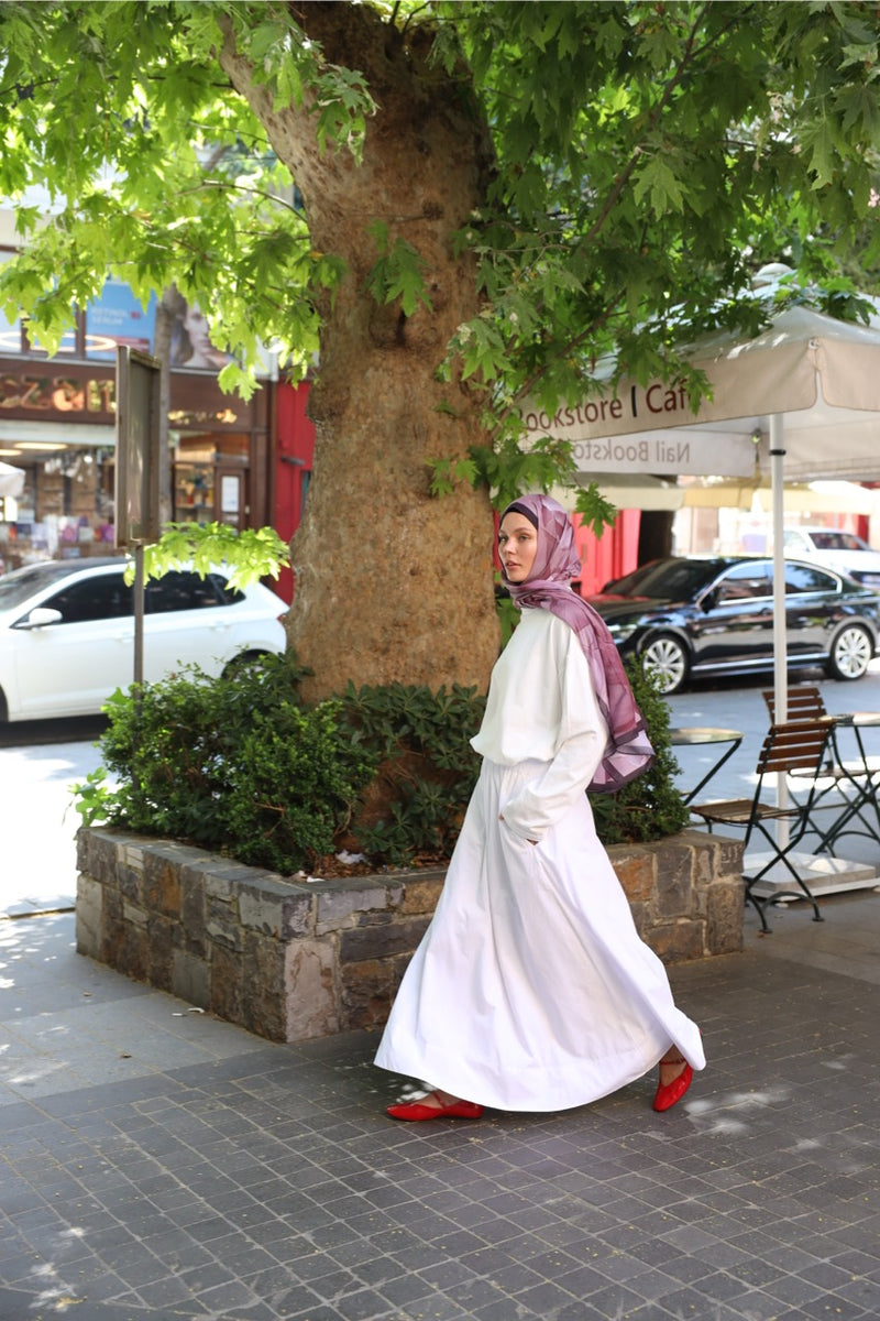 Düz Cepli Poplin Etek-Astarlı 103CM Beyaz