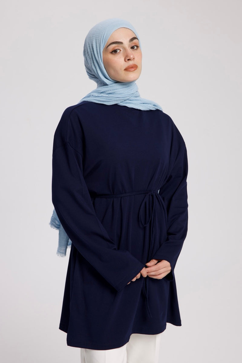 Dik Yaka 85 CM Tunik Lacivert