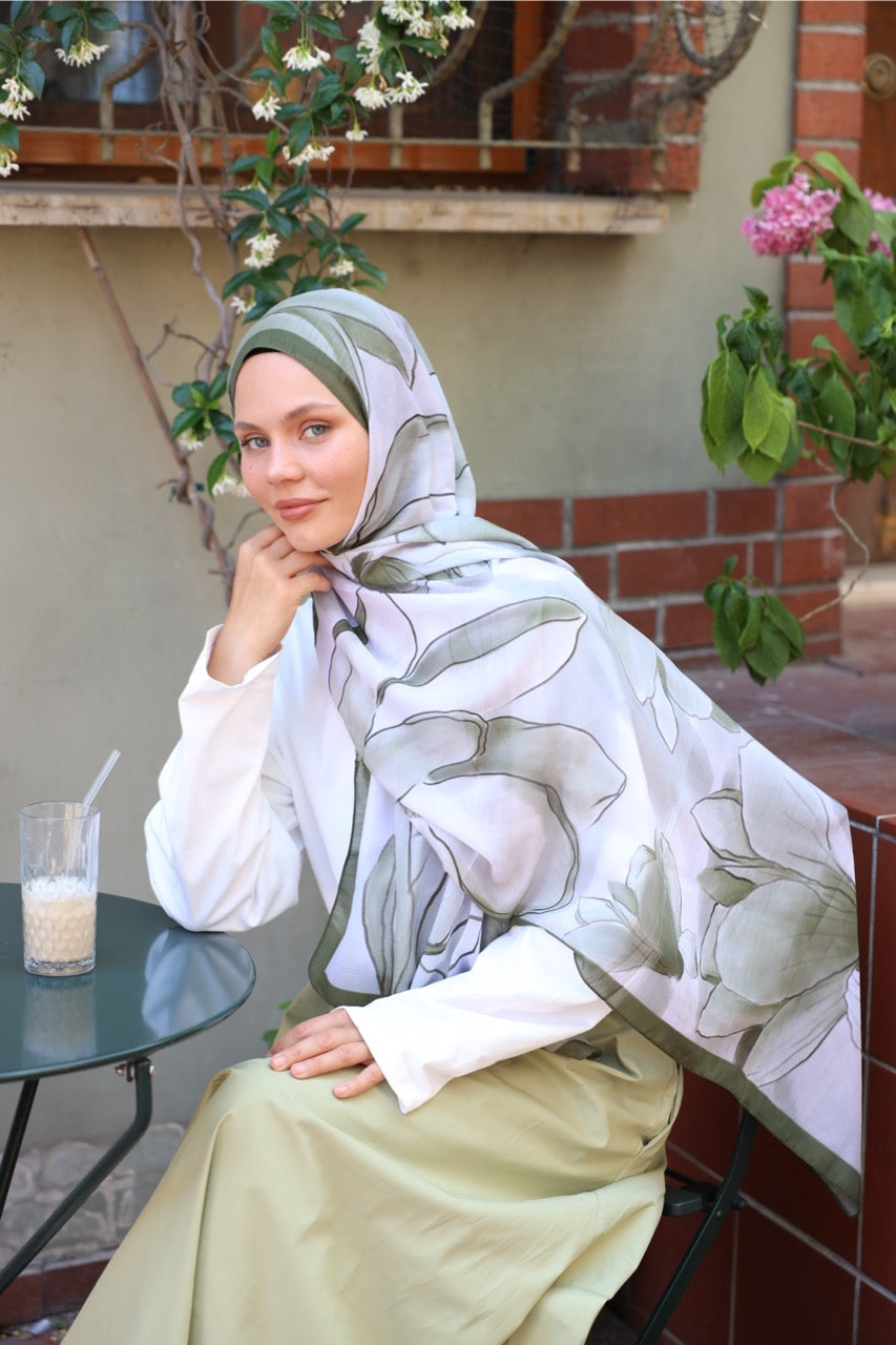 Manolya Desen Soft Bambu Şal Koyu Yeşil