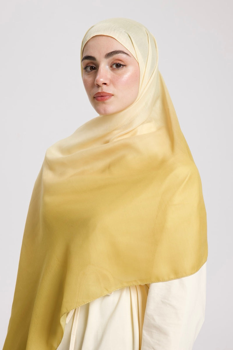 Degrade Soft Bambu Şal Tereyağı Sarısı Zeytin Yeşili