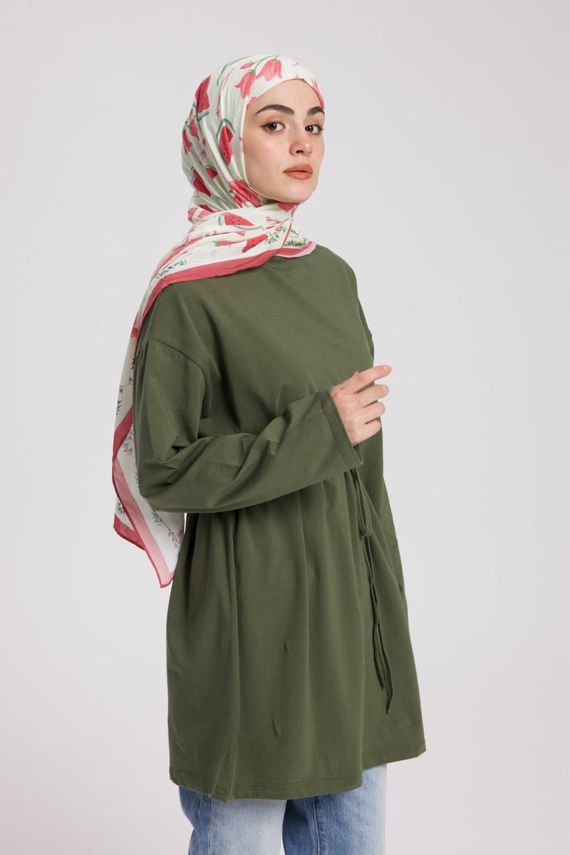Dik Yaka 85 CM Tunik Koyu Yeşil