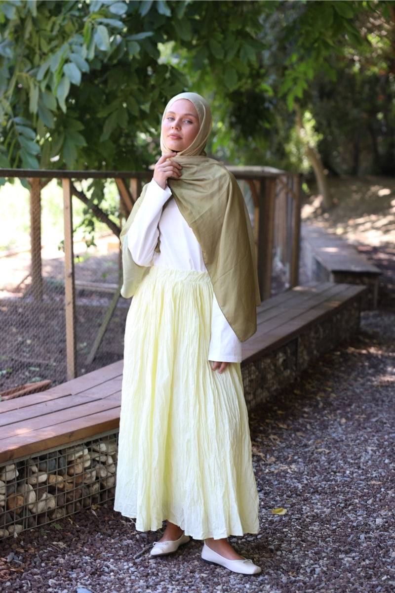 Crush Vual Maxi Etek - Astarlı - 100CM Pastel Sarı
