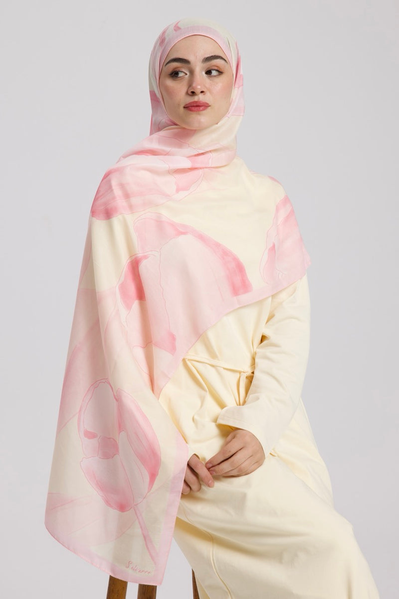Lale Desen Soft Bambu Şal Pembe