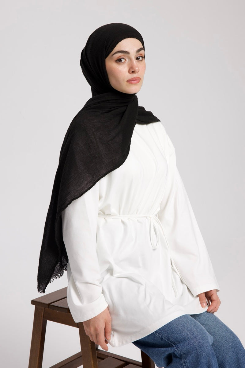 Dik Yaka 85 CM Tunik Beyaz
