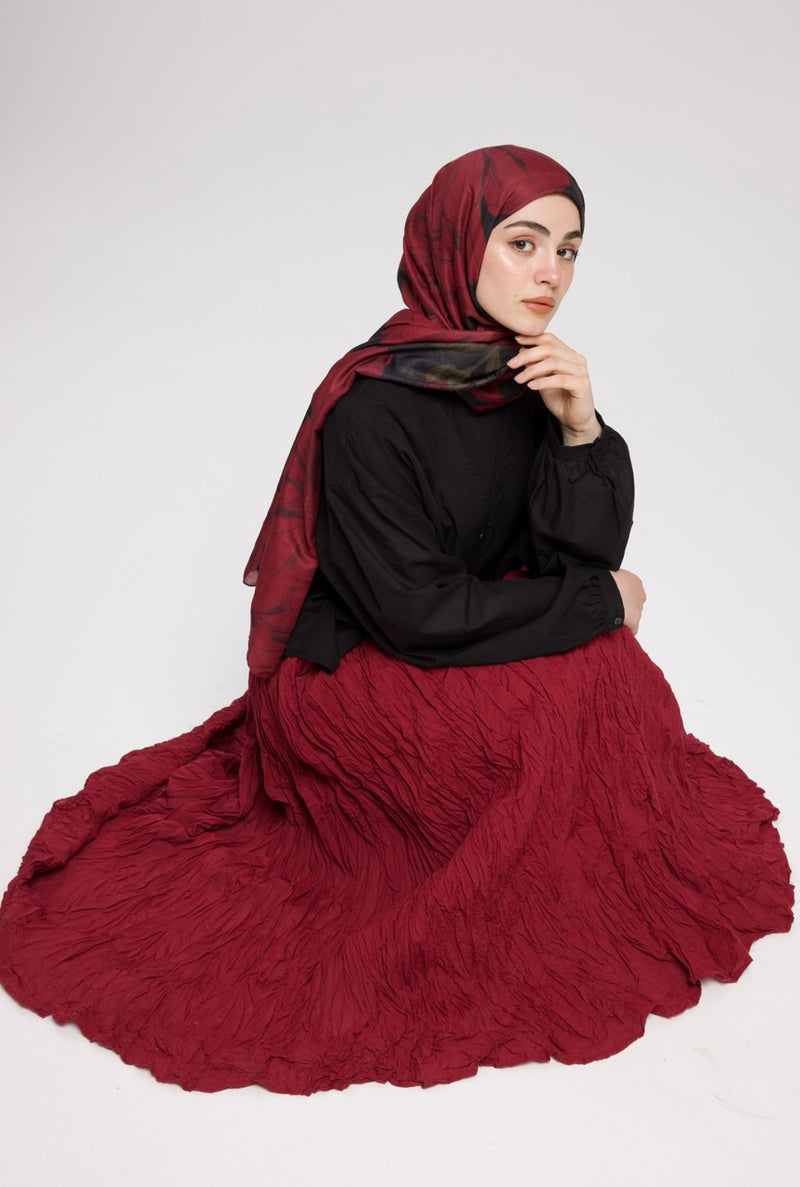 Crush Vual Maxi Etek - Astarlı - 100CM Bordo