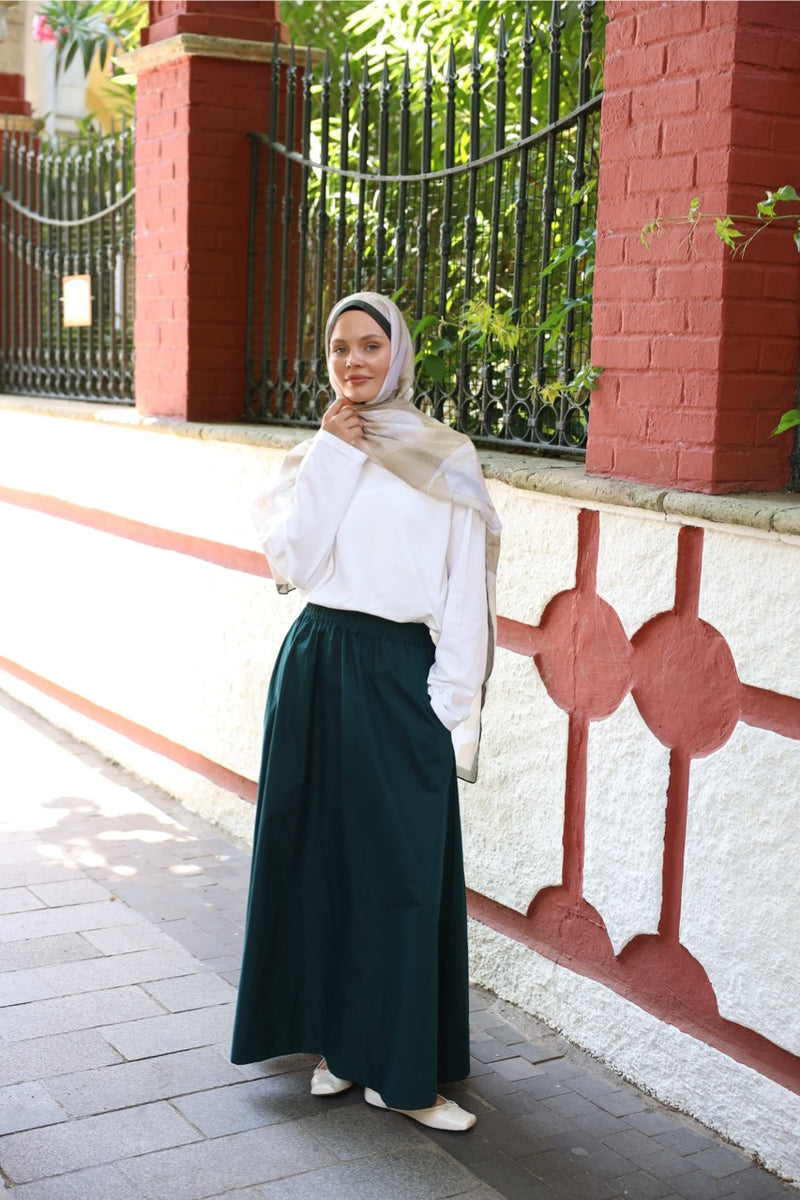 Düz Cepli Poplin Etek-103CM Zümrüt