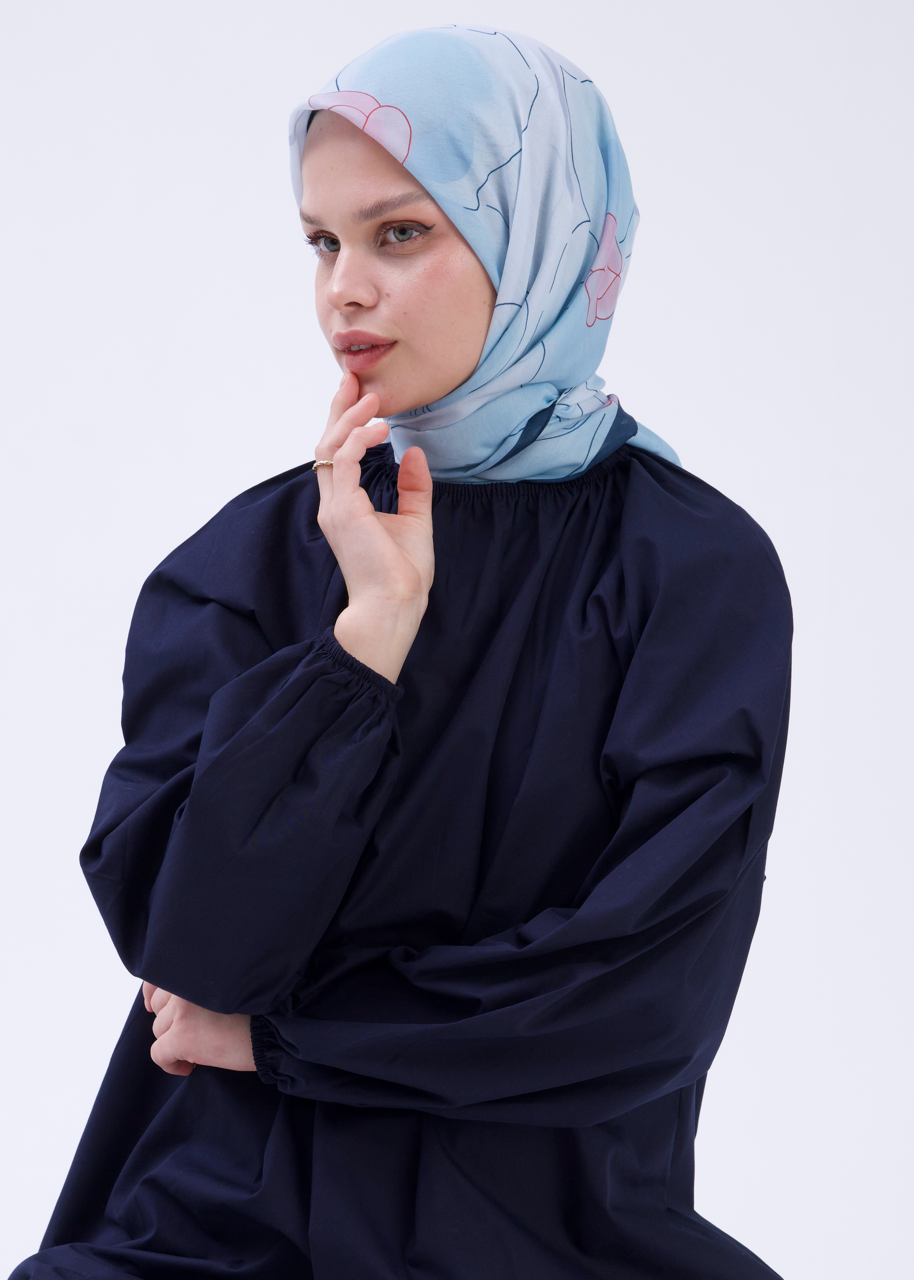 Orkide Desen Soft Bambu Eşarp Bebek Mavi