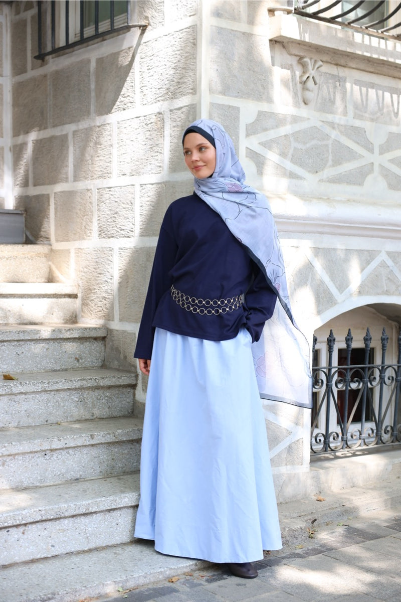 Düz Cepli Poplin Etek-103CM Bebek Mavi