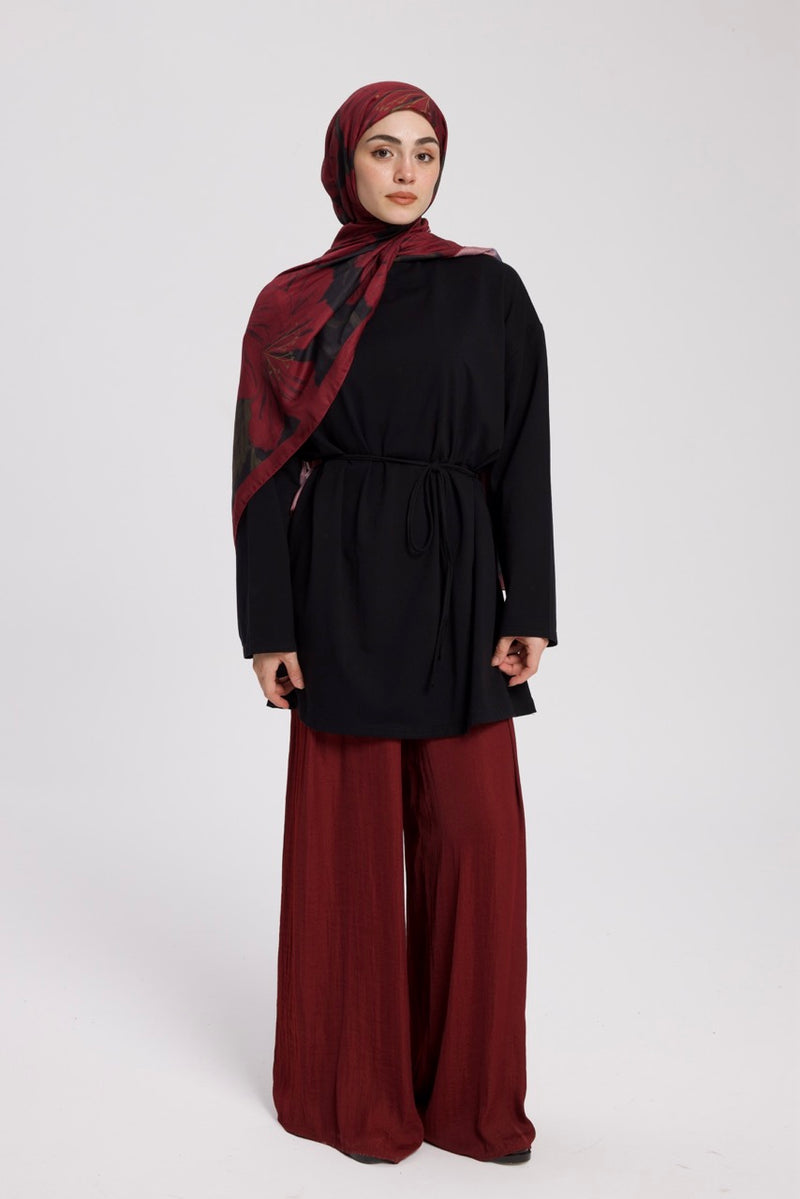 Dik Yaka 85 CM Tunik Siyah