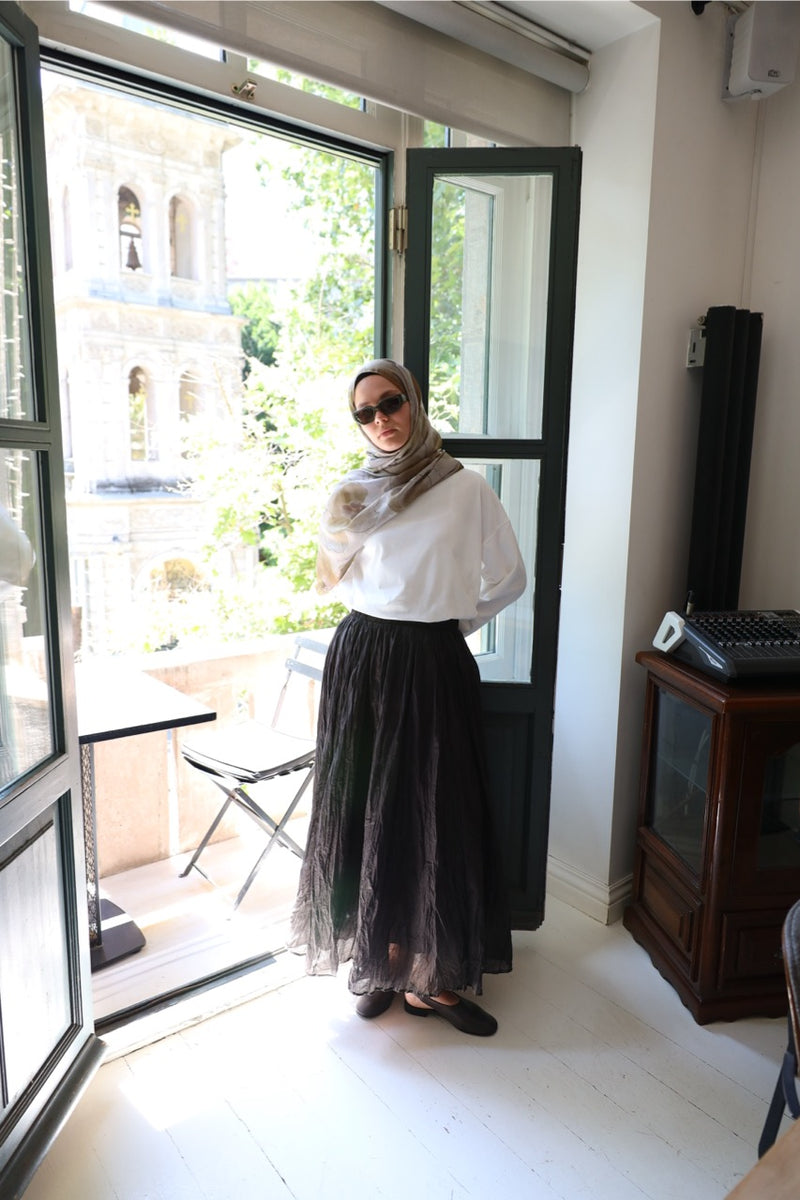 Crush Vual Maxi Etek - Astarlı - 100CM Acı Kahve