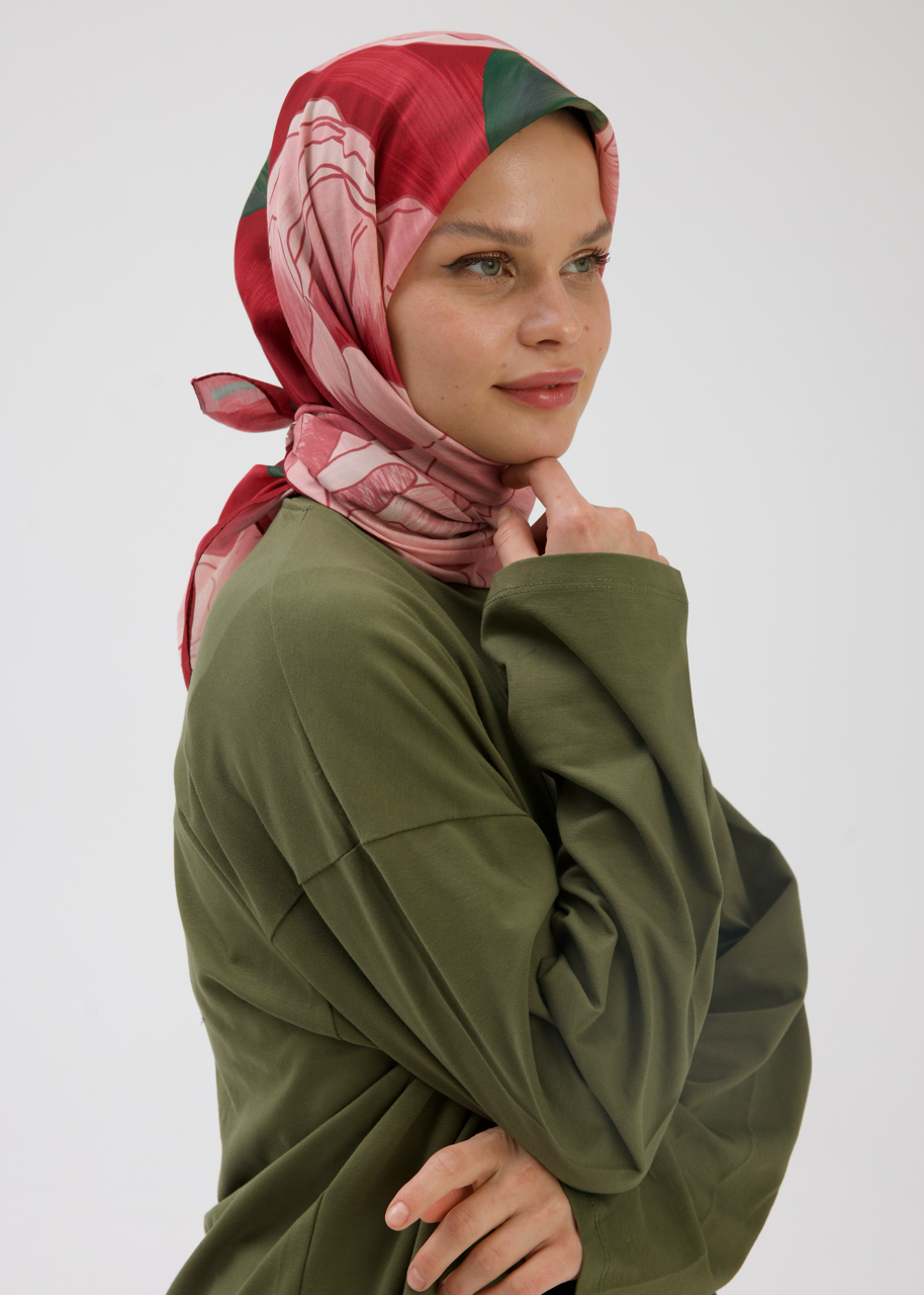 Şakayık Desen Soft Bambu Eşarp Bordo Pembe