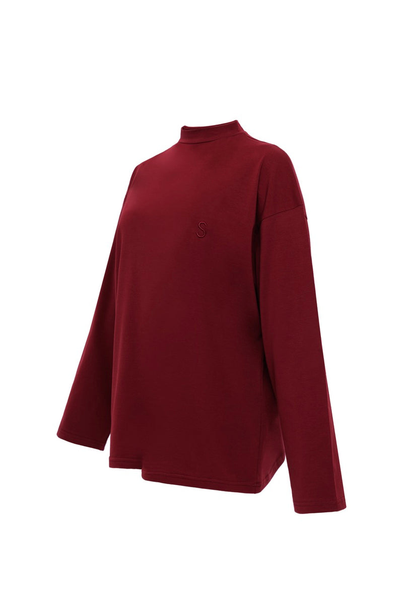 Dik Yaka Uzun Kollu Body Bordo