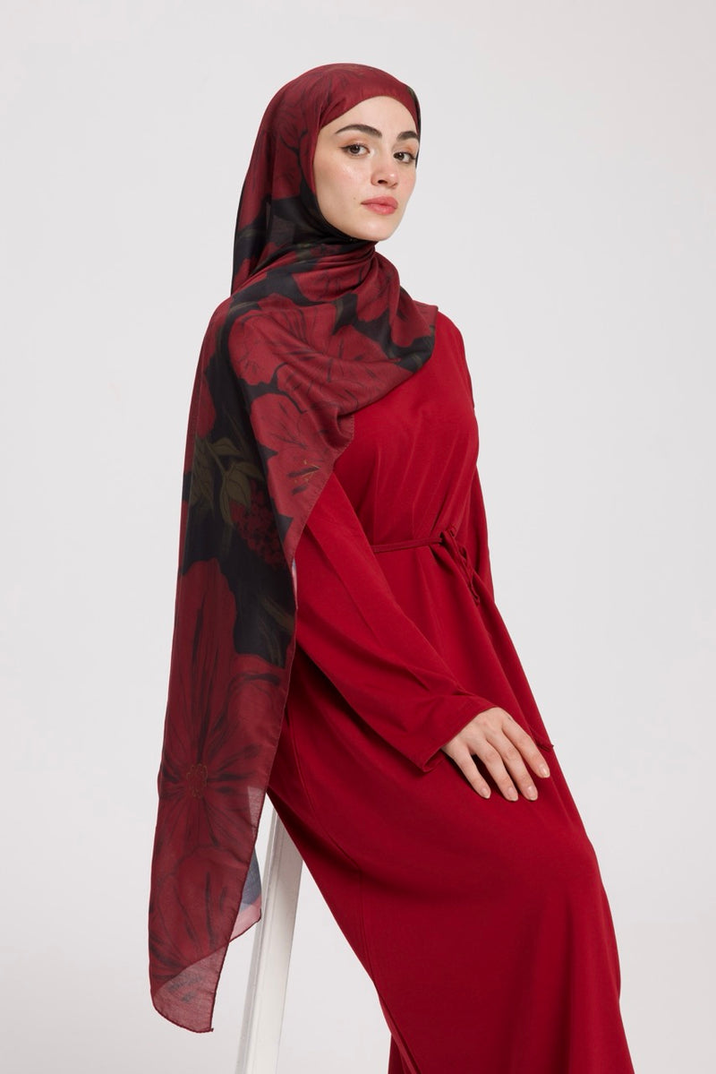 Dik Yaka 140 CM Elbise Bordo