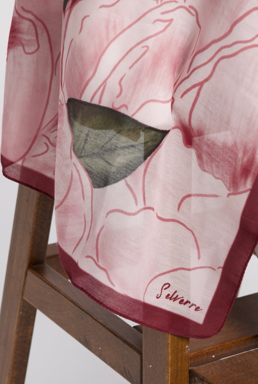 Şakayık Desen Soft Bambu Şal Bordo Pembe