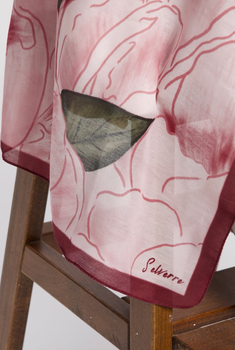 Şakayık Desen Soft Bambu Şal Bordo Pembe