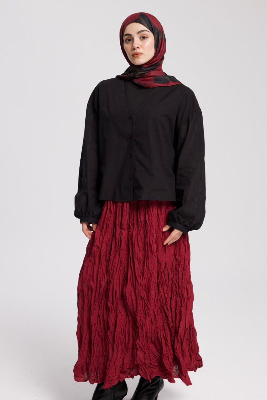 Crush Vual Maxi Etek - Astarlı - 100CM Bordo