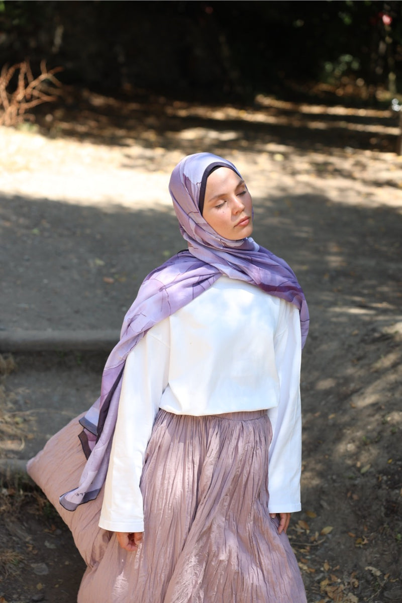 Lale Desen Soft Bambu Şal Lila Mor