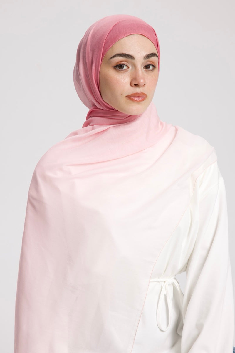 Degrade Soft Bambu Şal Beyaz Pembe