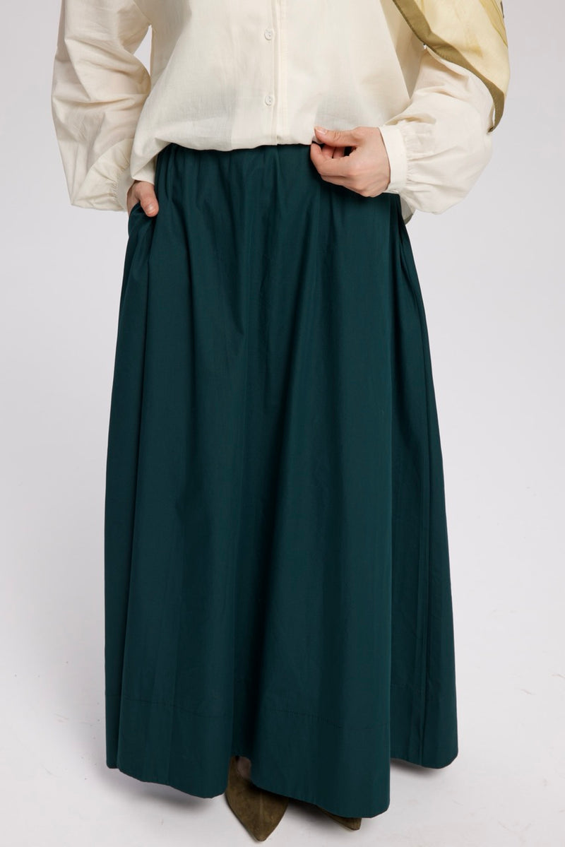 Düz Cepli Poplin Etek-103CM Zümrüt