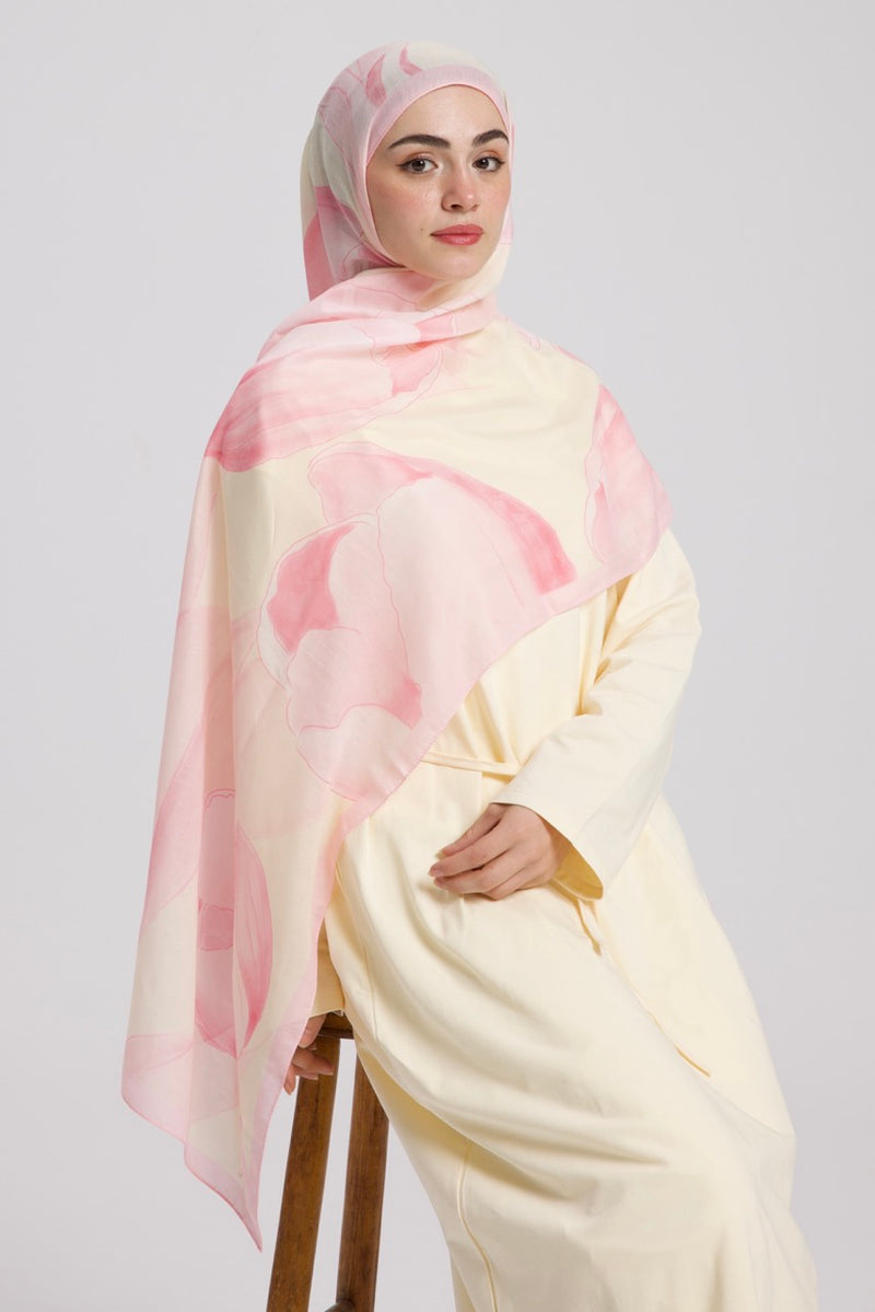 Lale Desen Soft Bambu Şal Pembe