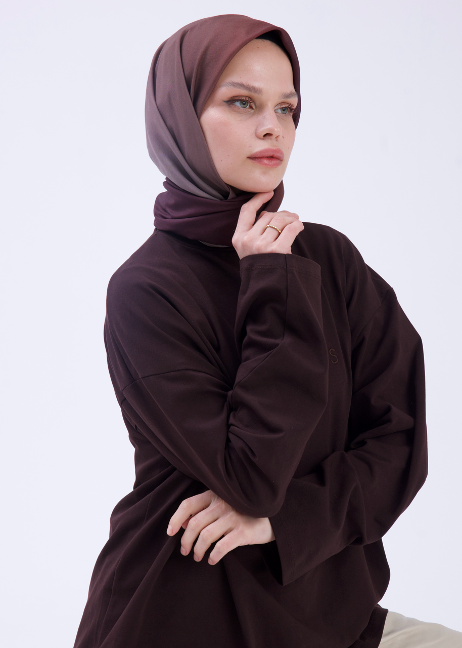 Degrade Soft Bambu Eşarp Kahverengi Bej