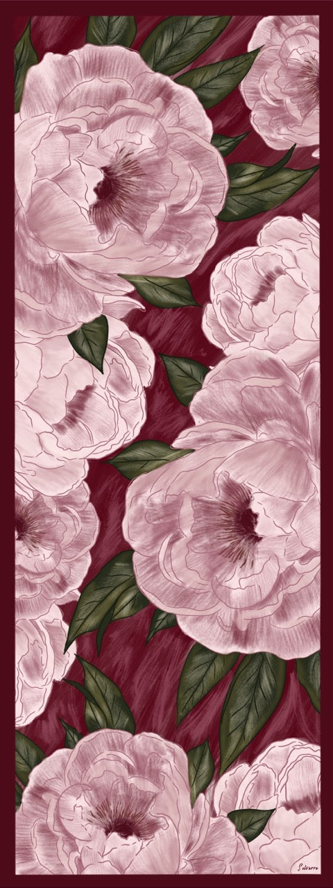Şakayık Desen Soft Bambu Şal Bordo Pembe