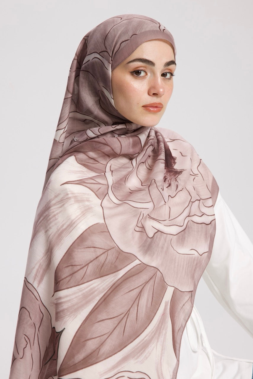 Şakayık Desen Soft Bambu Şal Bej
