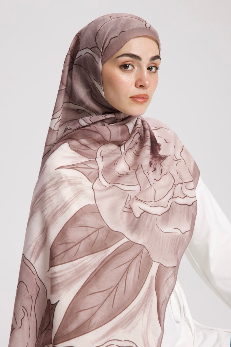 Şakayık Desen Soft Bambu Şal Bej