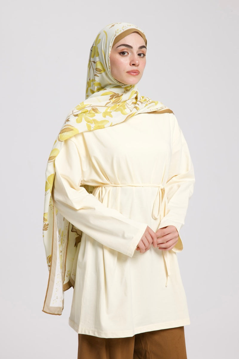 Dik Yaka 85 CM Tunik Krem
