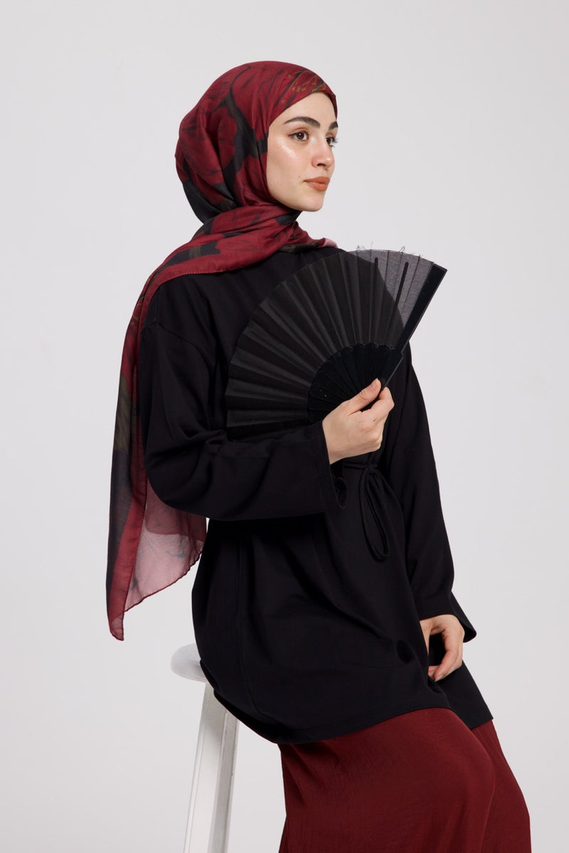 Dik Yaka 85 CM Tunik Siyah