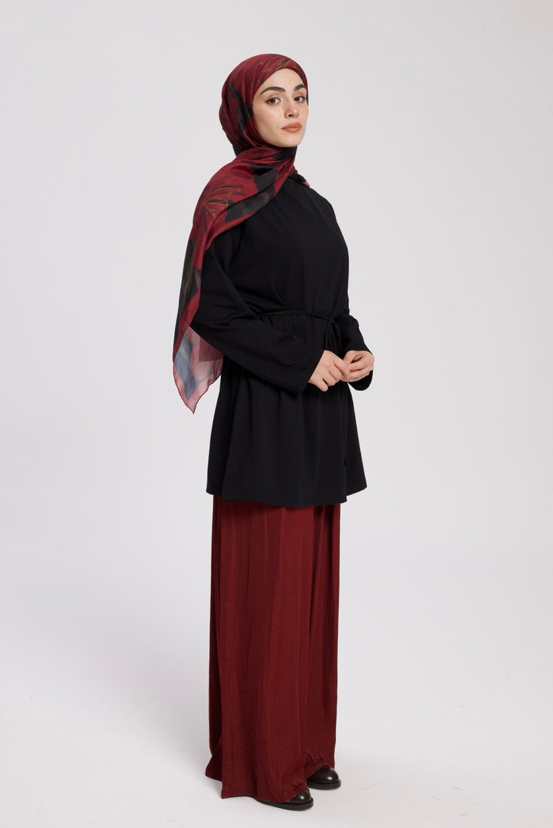 Dik Yaka 85 CM Tunik Siyah
