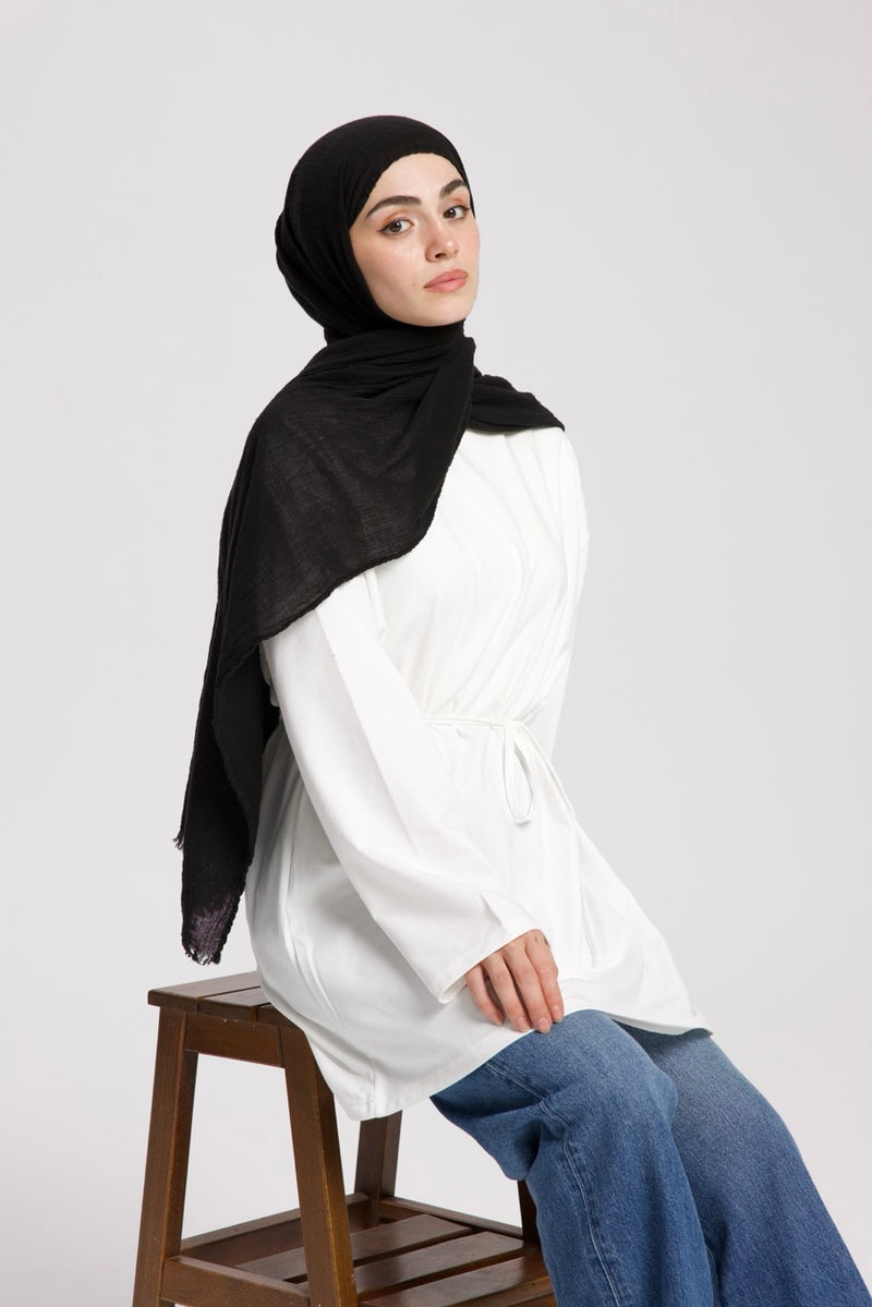 Dik Yaka 85 CM Tunik Beyaz