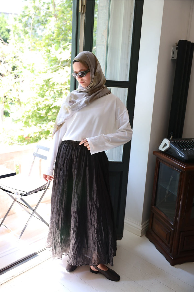 Crush Vual Maxi Etek - Astarlı - 100CM Acı Kahve