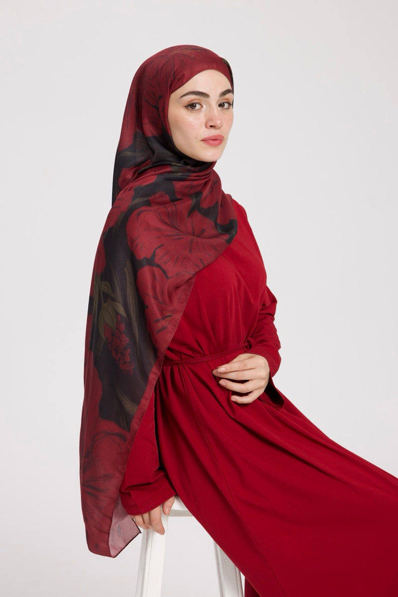 Dik Yaka 140 CM Elbise Bordo