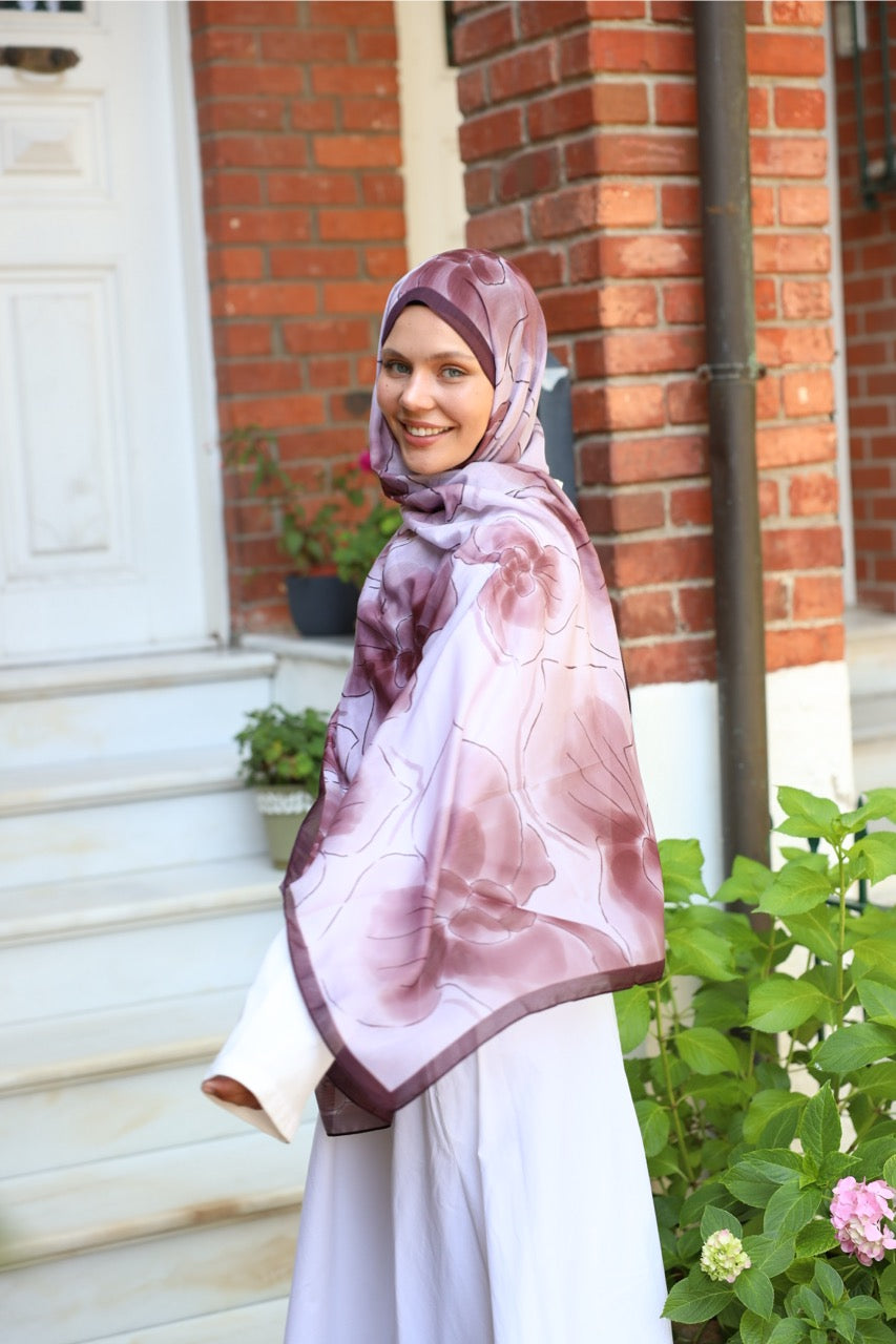 Orkide Desen Soft Bambu Şal Bordo