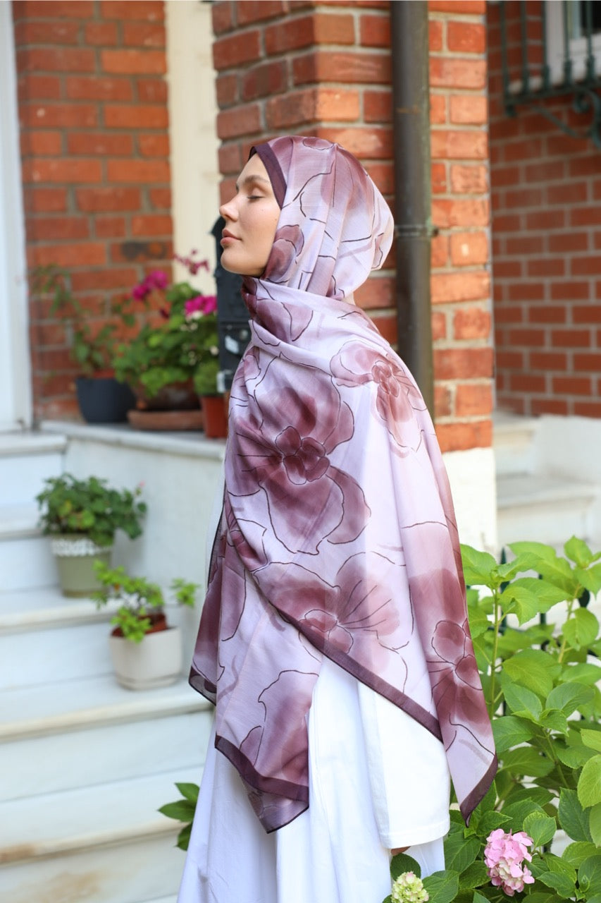 Orkide Desen Soft Bambu Şal Bordo