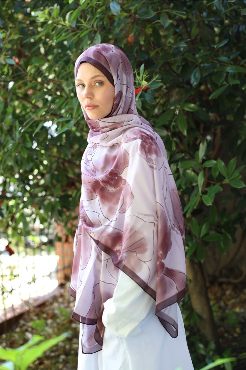 Orkide Desen Soft Bambu Şal Bordo