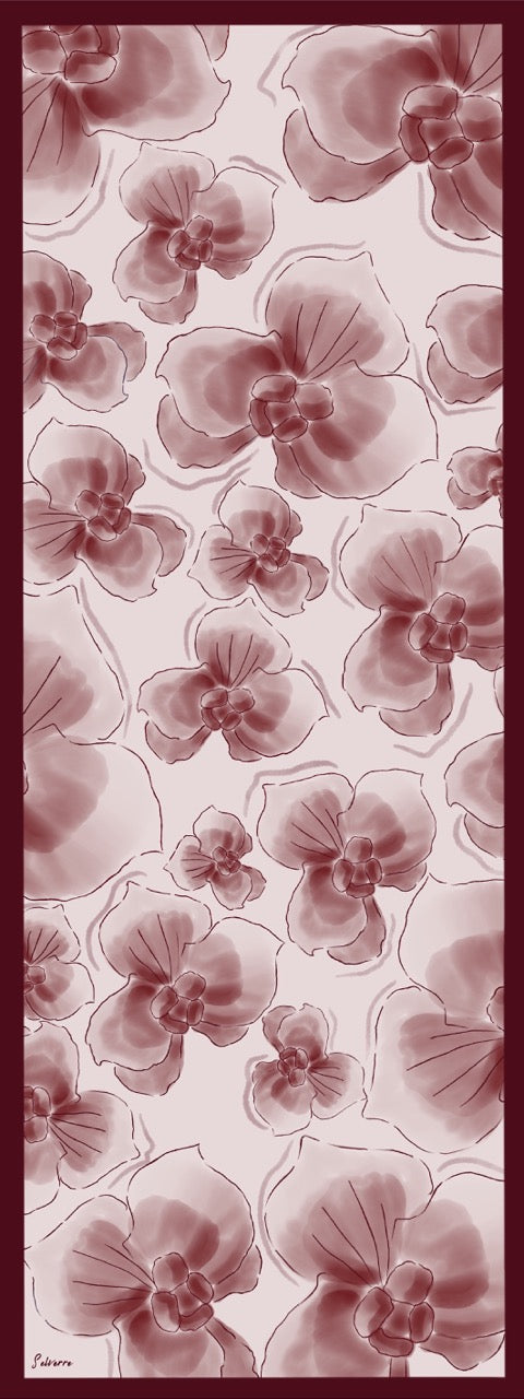 Orkide Desen Soft Bambu Şal Bordo