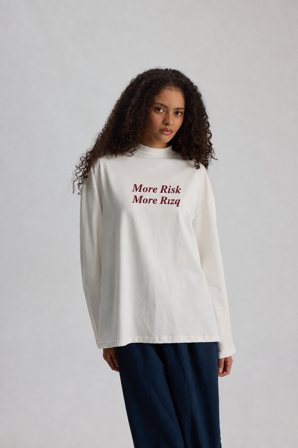 Baskılı Dik Yaka Geniş Kollu Çıtçıt Detaylı Body - More Risk More Rizq