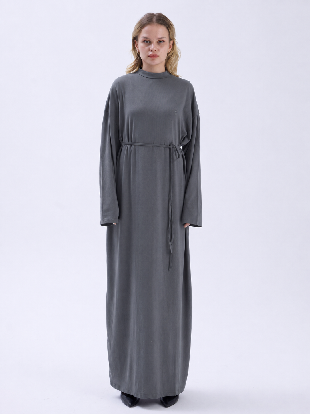 Dik Yaka 140 CM Elbise Füme